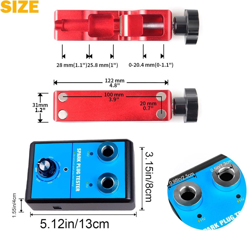 CNRAQR Spark Plug Tester & Spark Plug Gap Tool Kit 0 to 6000RPM with Double Hole Spark Plug Adjustable Gap Tool with Feeler Gauge Ignition Coil Tester for 12V Gasoline Vehicles Spark Plug Socket - Image 3